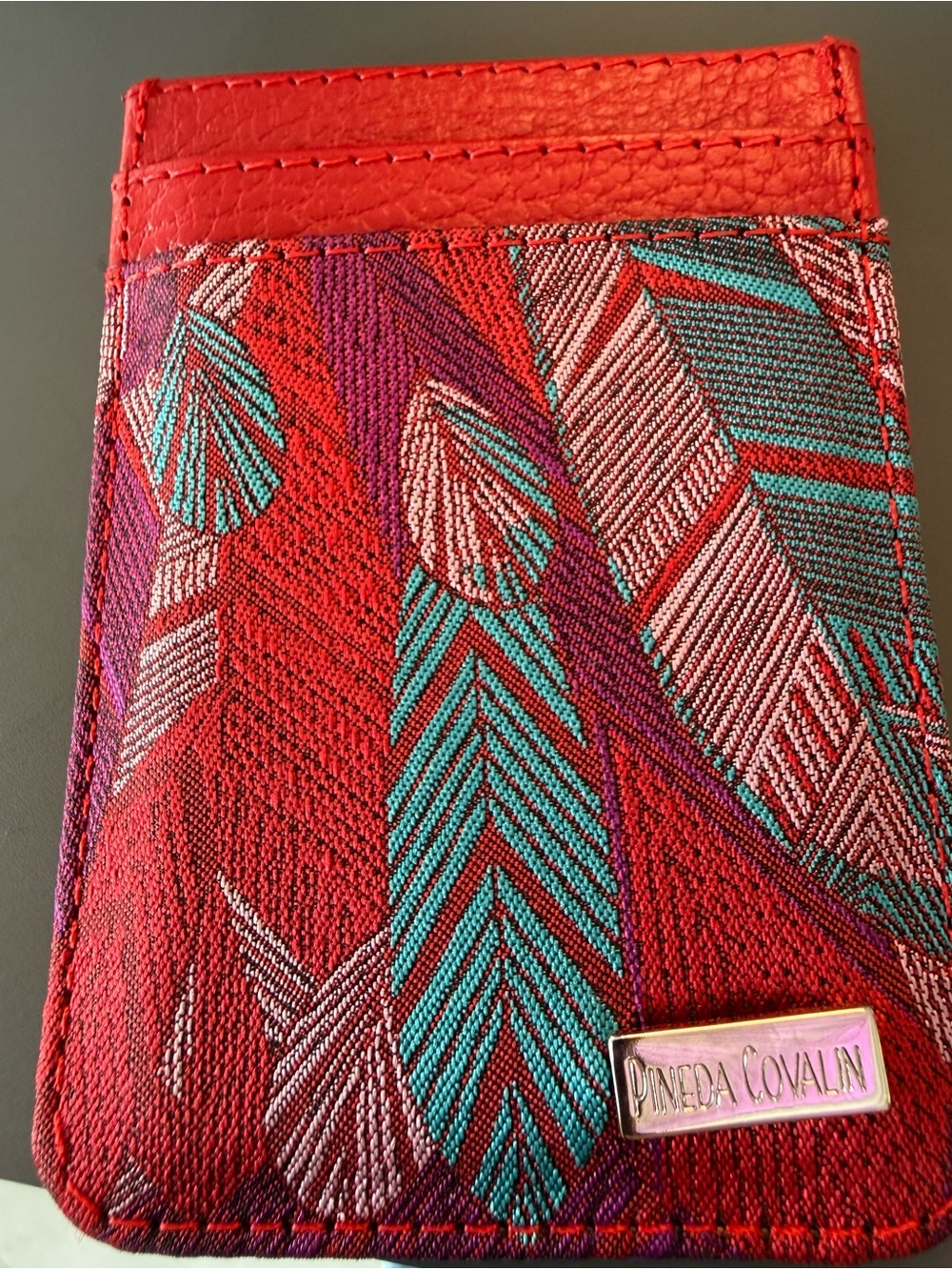 Red Patterned Leather Card Sleeve